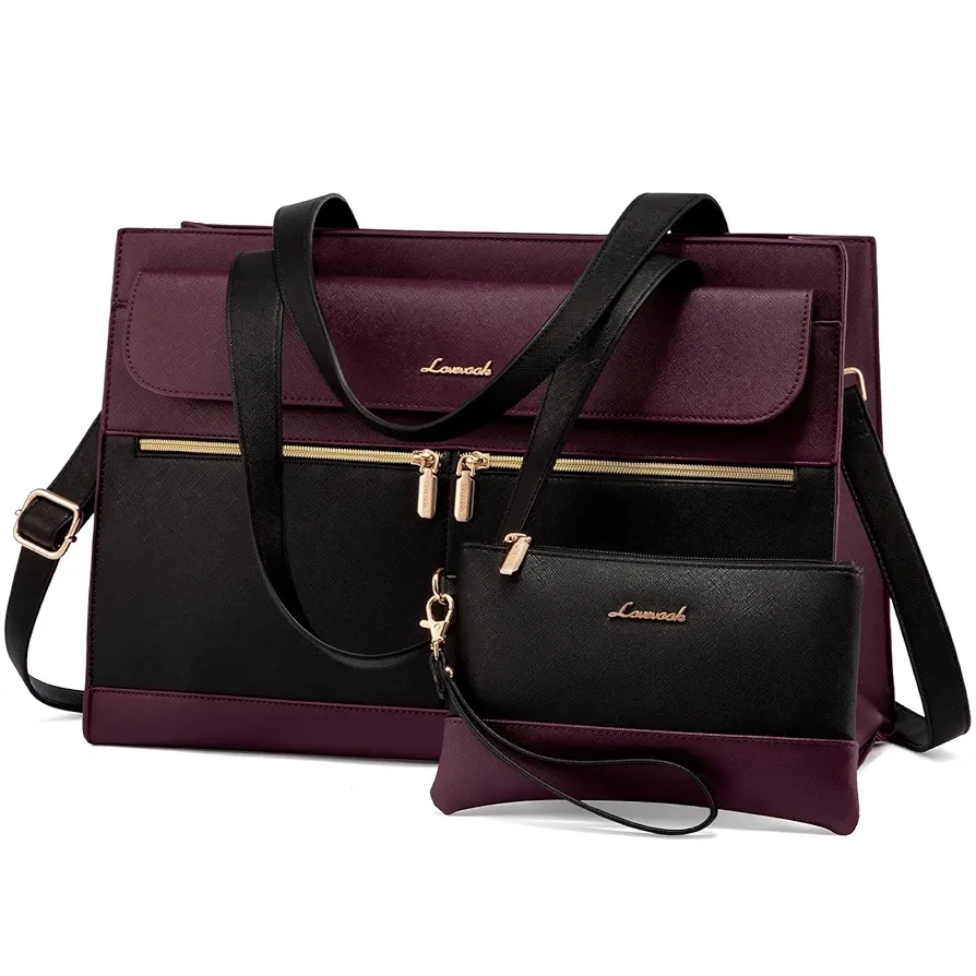 LOVEVOOK Laptop Bag for Women 15.6 Inch Tote Work Professional Leather Computer Briefcase Waterproof Handbag Shoulder Large Capacity Business Teacher Office Crossbody Purse